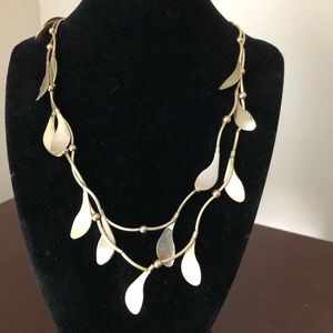 Gold Leaf Necklace Double Strand Brushed Finish